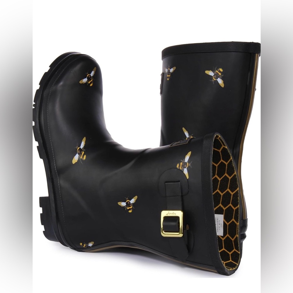Joules Black and Gold Honeycomb Print Boots